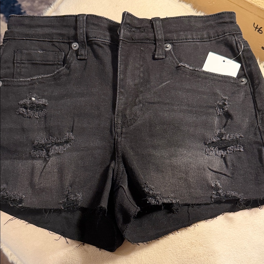 NEW!! Women’s Abound Black Distressed Mid-Rise Denim Shorts Size 25